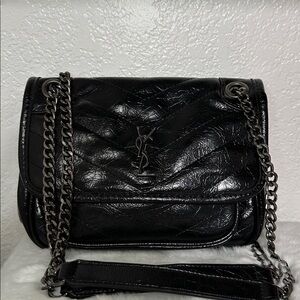Black Patent Leather Chain Shoulder Bag